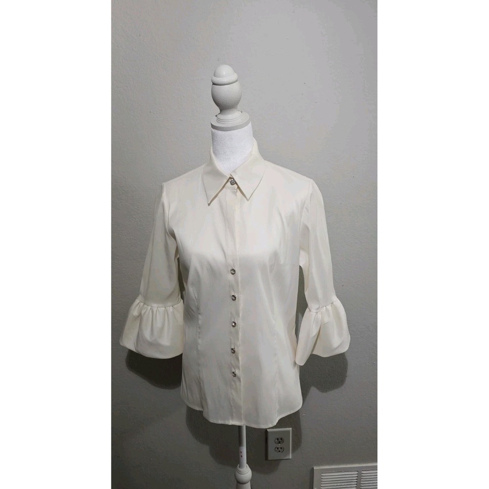 Jackie Jon Cream Blouse Top Sz 6 Formal Festive Party Preppy Turtle Sleeves